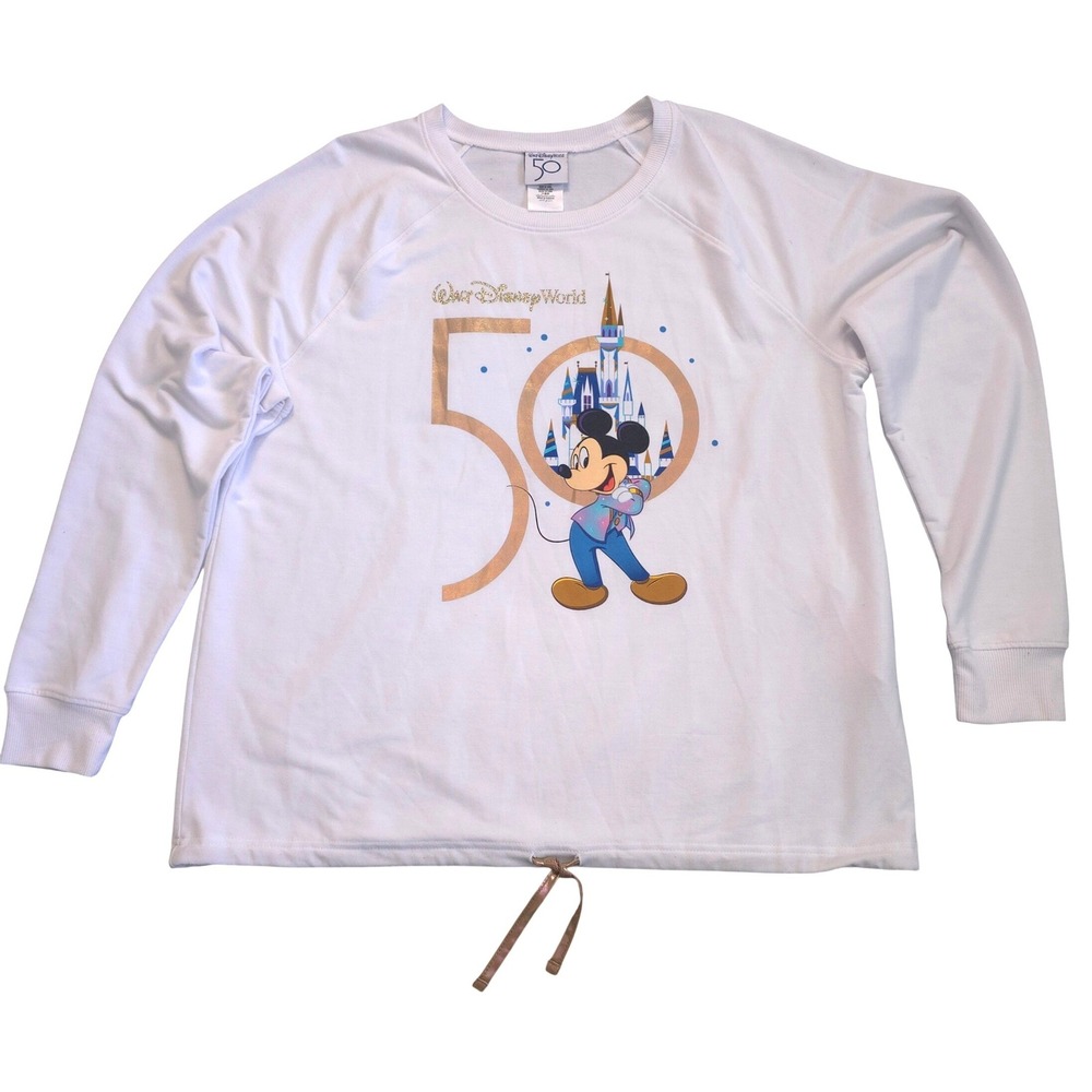 Disney World 50th Anniversary Mickey Mouse White Drawstring Sweatshirt XL